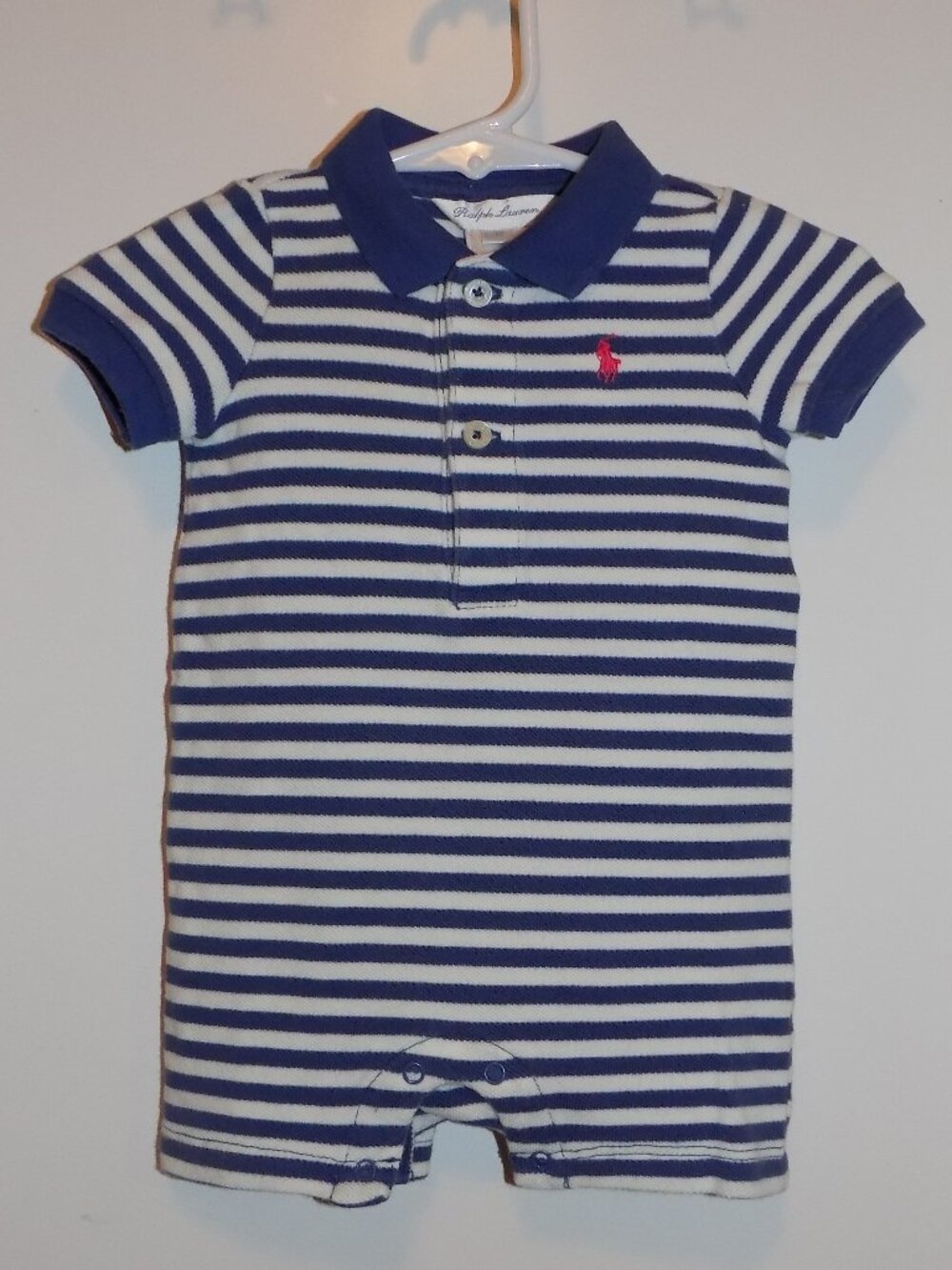 RALPH LAUREN POLO Blue & White Striped Knit Romper Sz 3M One Piece Shorts